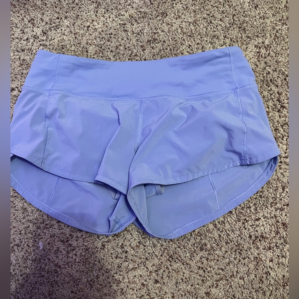 light blue/purple lulu lemon speed up shorts